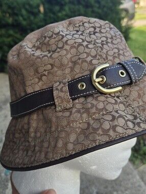Coach Y2K Monogram Pattern Bucket Hat with Black Belt Accent Size M/L